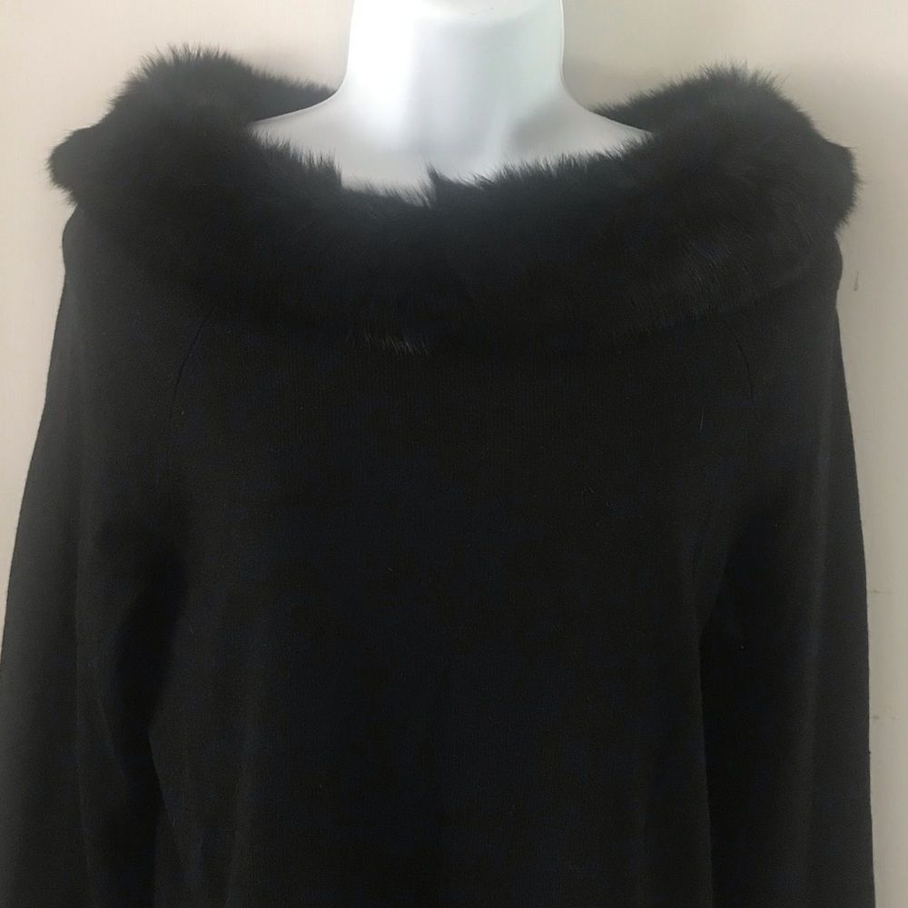 NWOT Rabbit Fur Collar Silk-Wool-Cashmere Sweater